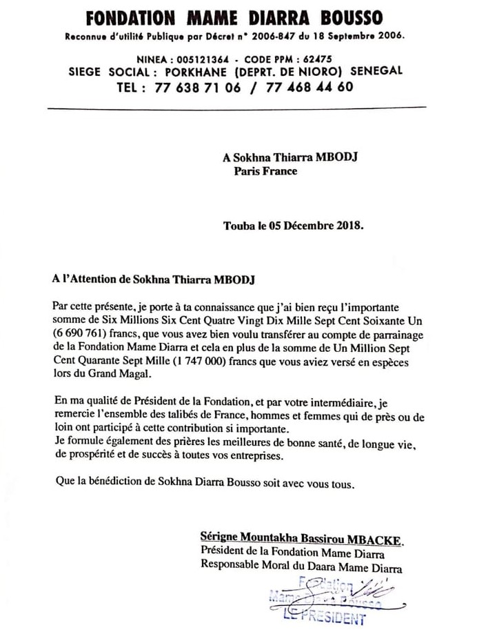 accuse de reception levée de fond 2018